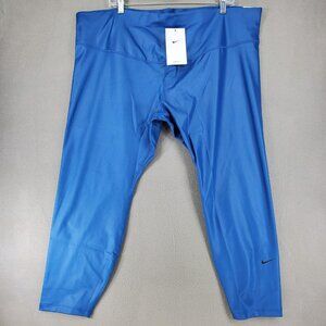 Nike One Womens Size 3X Blue Faux Leather 7/8 Training‎ Leggings (DH3187-476)